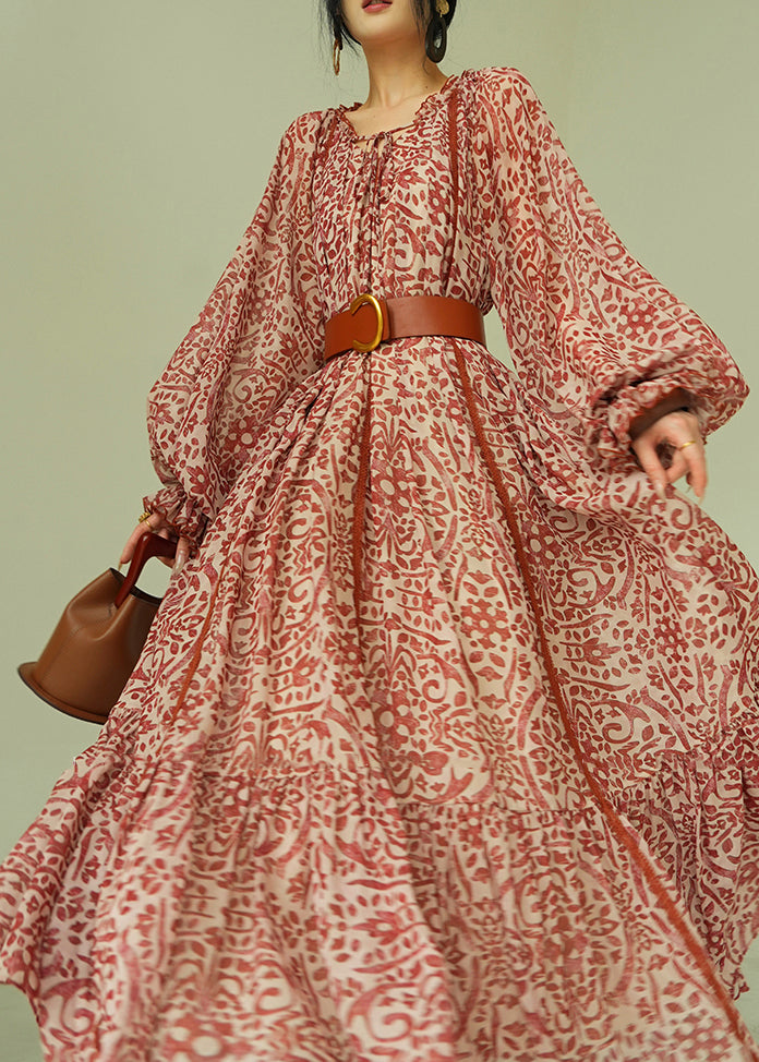 Vestido largo de algodón con cordones y estampado italiano con volantes para primavera