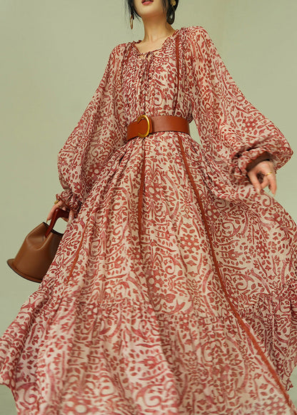 Vestido largo de algodón con cordones y estampado italiano con volantes para primavera