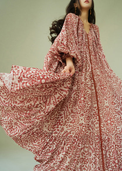 Vestido largo de algodón con cordones y estampado italiano con volantes para primavera