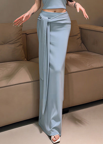 Italienische himmelblaue Wickelröcke aus Baumwolle, gerade geschnitten, Frühling