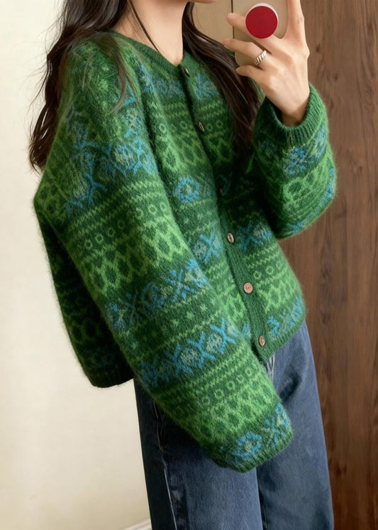 Cárdigan de punto con estampado oversize verde té italiano para invierno