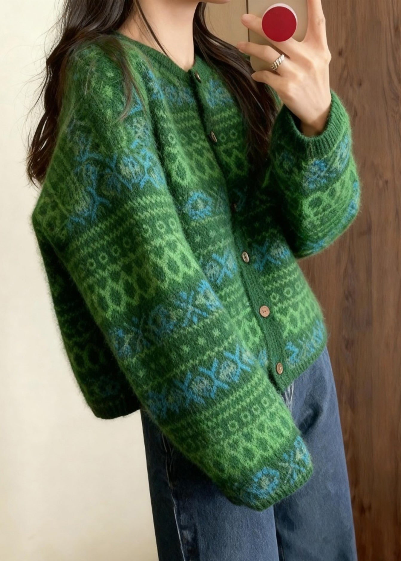 Cárdigan de punto con estampado oversize verde té italiano para invierno