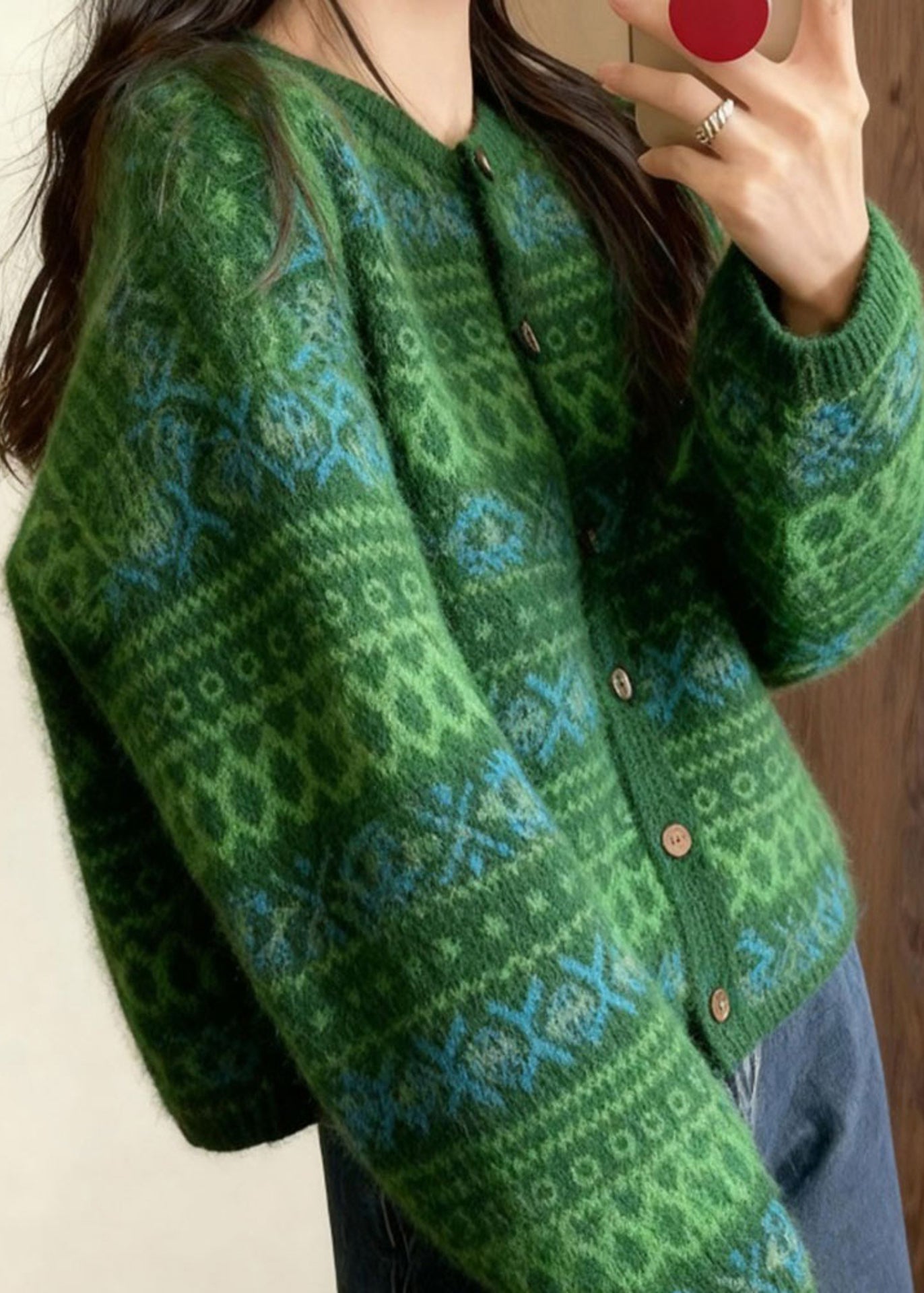 Cárdigan de punto con estampado oversize verde té italiano para invierno