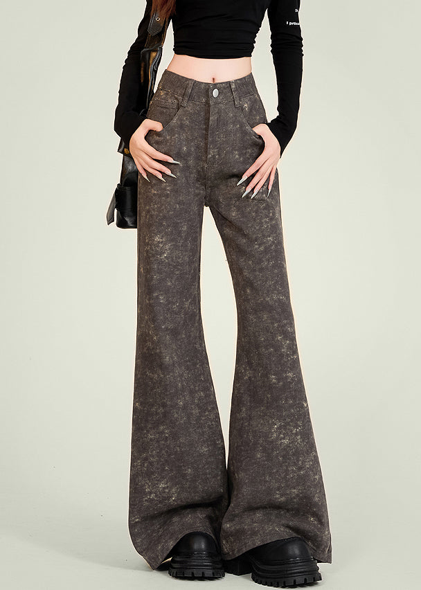 Italienische Batik-Jeans mit Taschen, hoher Taille und ausgestelltem Schnitt, Frühling