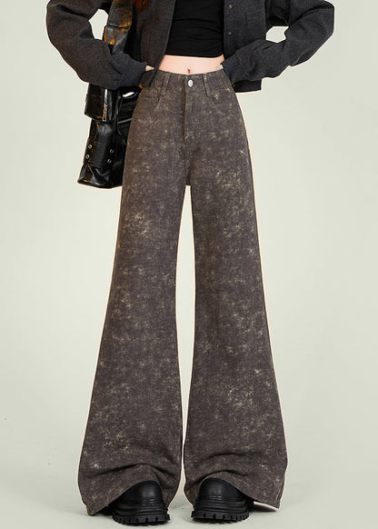 Italienische Batik-Jeans mit Taschen, hoher Taille und ausgestelltem Schnitt, Frühling