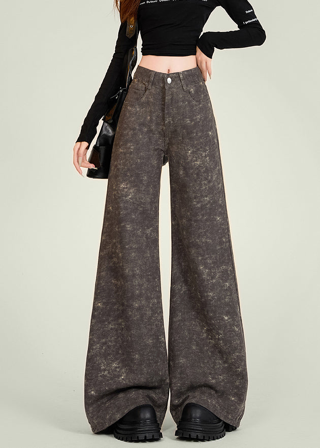 Italienische Batik-Jeans mit Taschen, hoher Taille und ausgestelltem Schnitt, Frühling