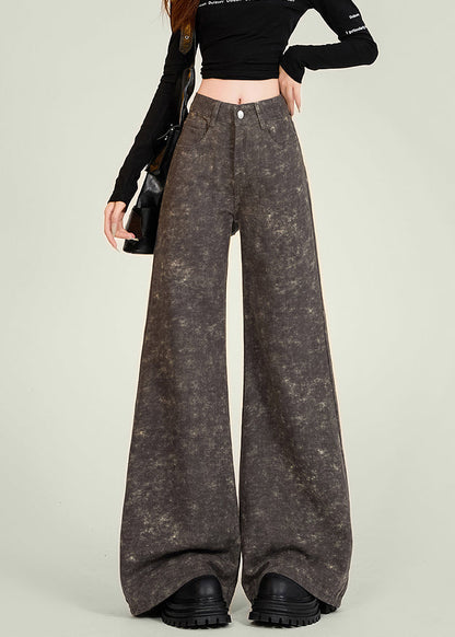 Italienische Batik-Jeans mit Taschen, hoher Taille und ausgestelltem Schnitt, Frühling