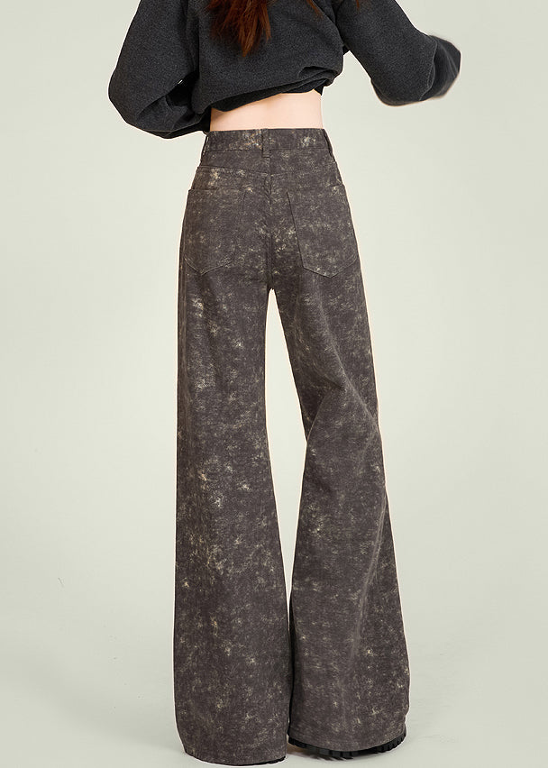 Italienische Batik-Jeans mit Taschen, hoher Taille und ausgestelltem Schnitt, Frühling