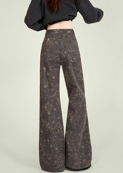 Italienische Batik-Jeans mit Taschen, hoher Taille und ausgestelltem Schnitt, Frühling