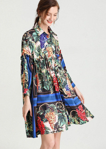 Italienische Tropical Zone Amorous Feelings Lose Retro Herbst Chiffon Maxi Kleider Langarm