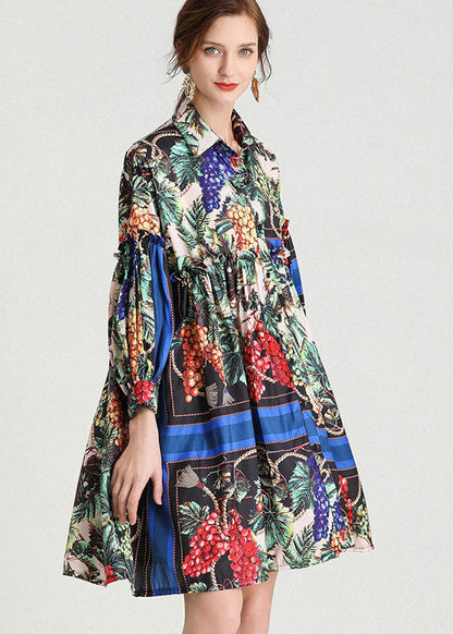 Italienische Tropical Zone Amorous Feelings Lose Retro Herbst Chiffon Maxi Kleider Langarm