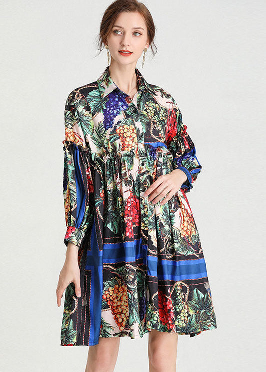 Italienische Tropical Zone Amorous Feelings Lose Retro Herbst Chiffon Maxi Kleider Langarm