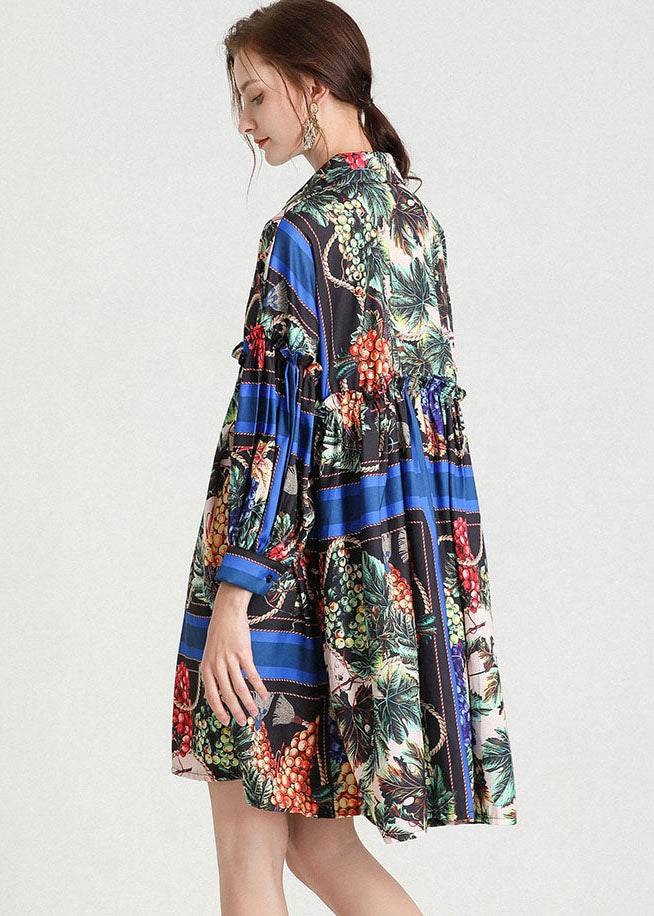 Italienische Tropical Zone Amorous Feelings Lose Retro Herbst Chiffon Maxi Kleider Langarm