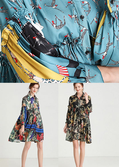 Italienische Tropical Zone Amorous Feelings Lose Retro Herbst Chiffon Maxi Kleider Langarm