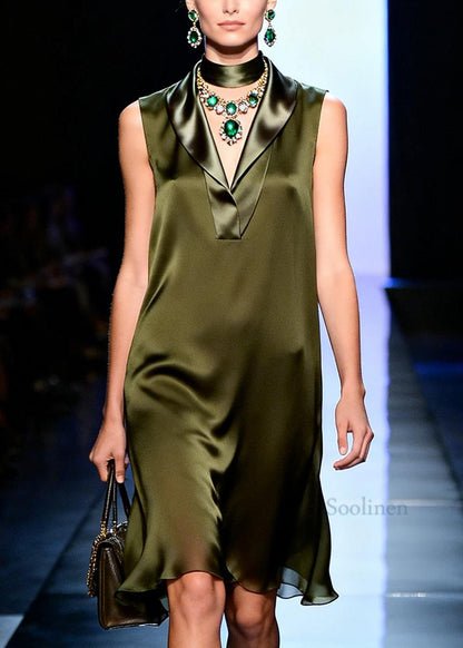Italian V Neck Patchwork Silk Mid Dress Sleeveless