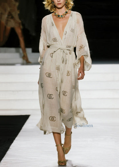 Vestidos de algodón con cuello en V, estampados y cordones italianos para primavera