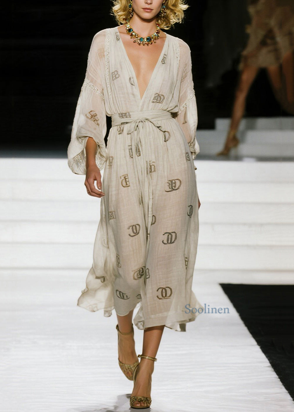 Vestidos de algodón con cuello en V, estampados y cordones italianos para primavera