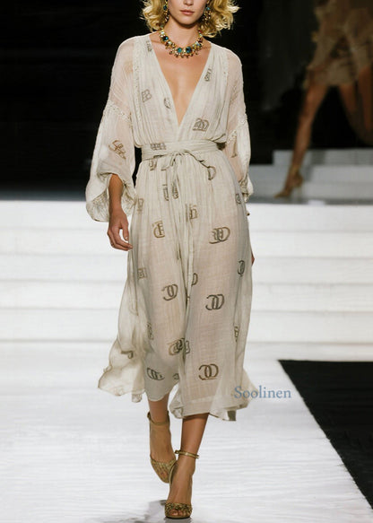 Vestidos de algodón con cuello en V, estampados y cordones italianos para primavera