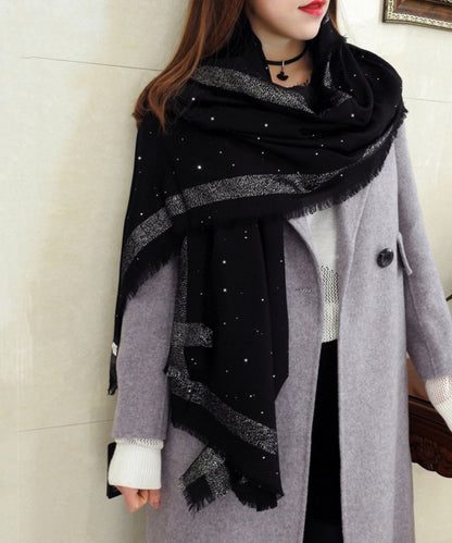 Bufanda italiana versátil de lana con lentejuelas y borlas