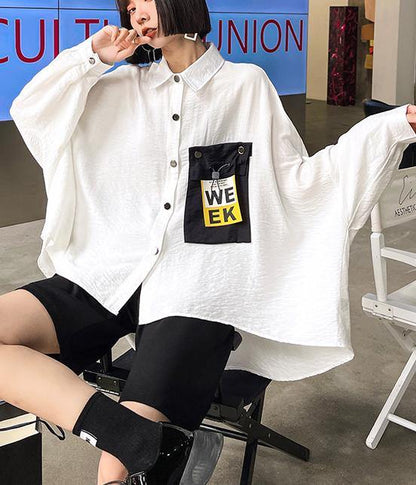 Italian White Batwing Sleeve Cotton Pockets Blouses - SooLinen