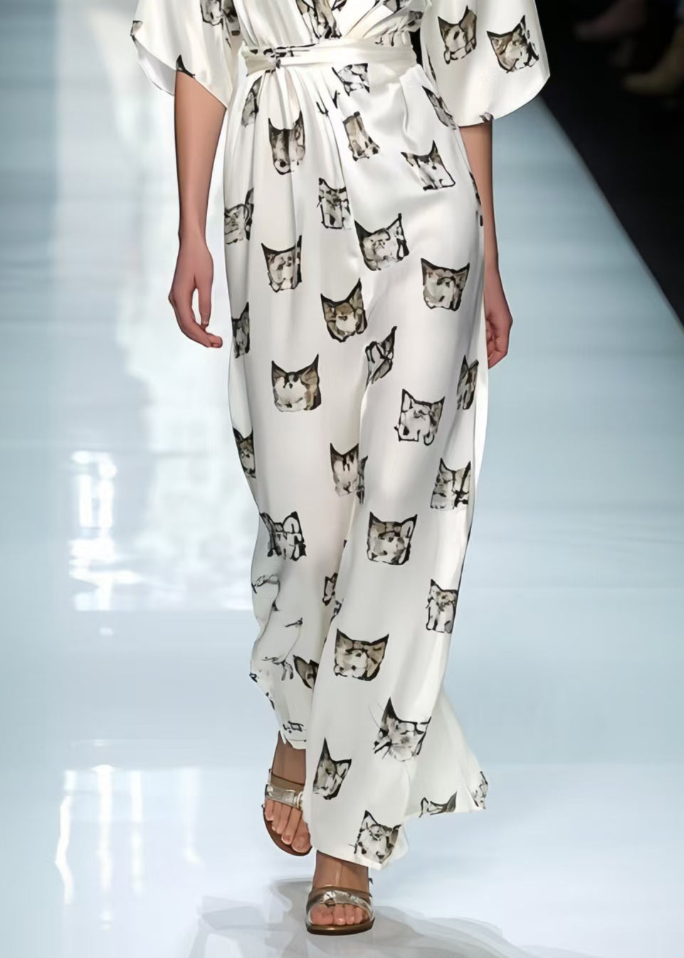 Italian White Cinched Print Silk Party Dress Summer