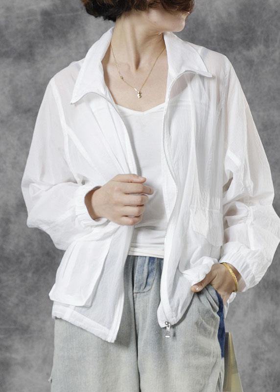 Italian White Loose Pockets Fall Tops Long Sleeve - SooLinen