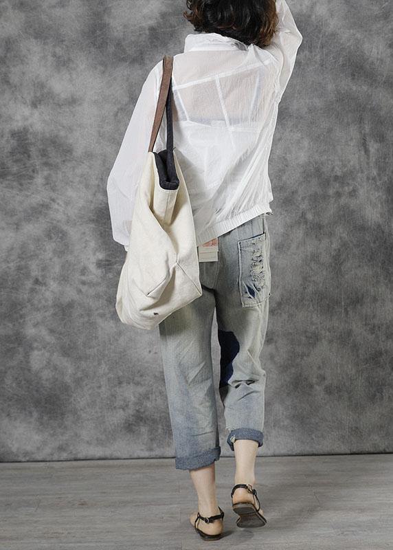 Italian White Loose Pockets Fall Tops Long Sleeve - SooLinen