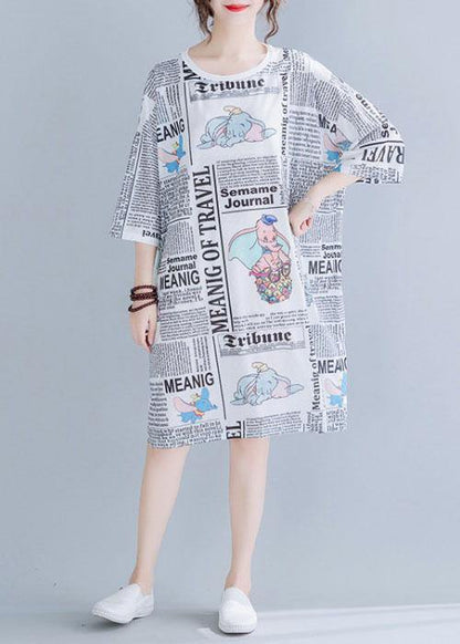 Italian White O-Neck Graphic Summer Vacation Dresses Half Sleeve - SooLinen