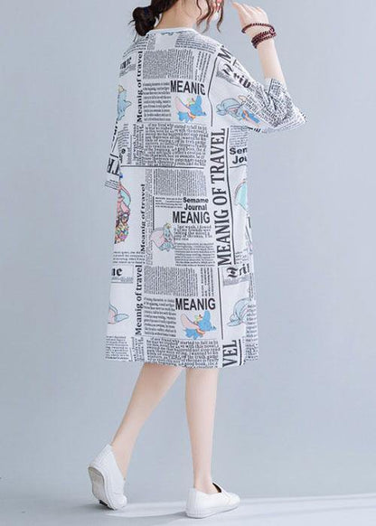 Italian White O-Neck Graphic Summer Vacation Dresses Half Sleeve - SooLinen