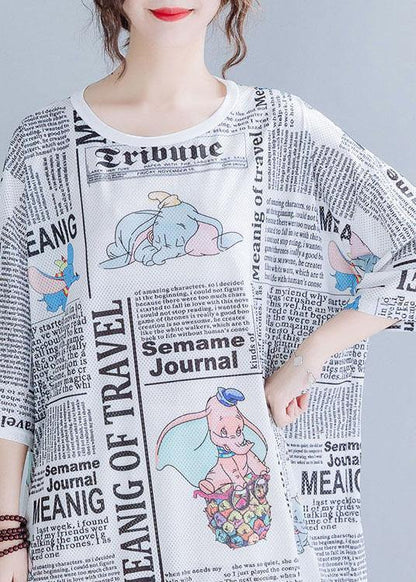 Italian White O-Neck Graphic Summer Vacation Dresses Half Sleeve - SooLinen