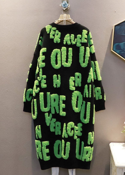 Italienischer weißer O-Ausschnitt übergroßer Jacquard-Langpullover mit Buchstaben