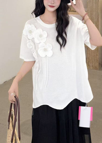 Italian White Oversized Floral Decorated Cotton Tank Summer