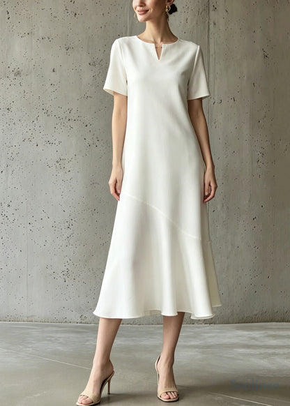 Italian White Patchwork Draping Silk Maxi Dresses Summer