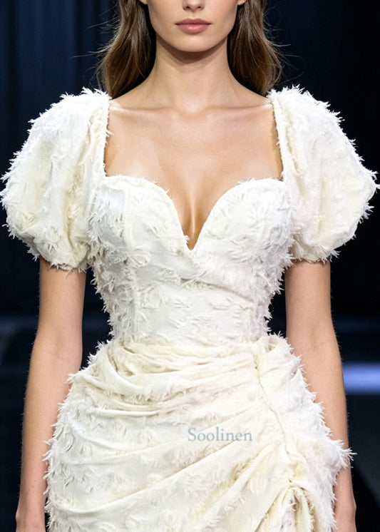 Italian White Side Open Wrinkled Dress Summer