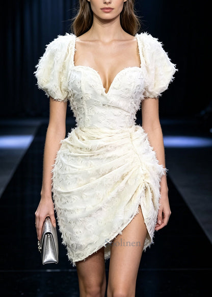 Italian White Side Open Wrinkled Dress Summer