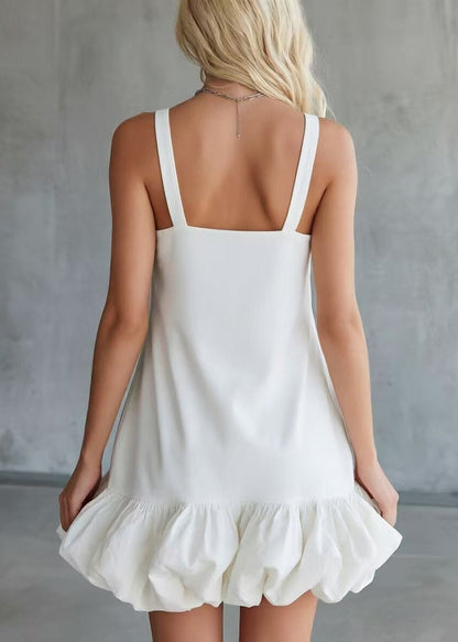 Italian White V Neck Cotton Mini Dress Summer
