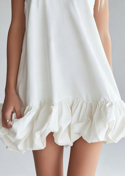 Italian White V Neck Cotton Mini Dress Summer