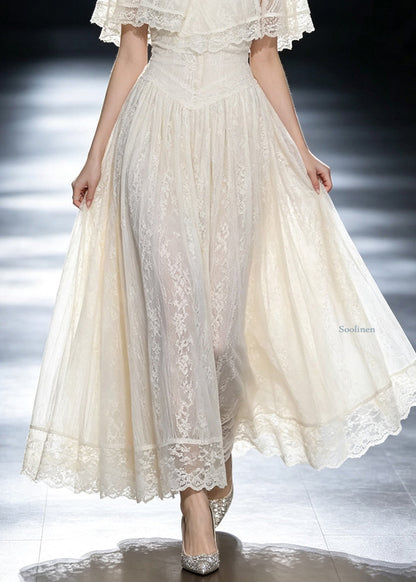 Italian White V Neck Flattering Lace Long Dresses Summer