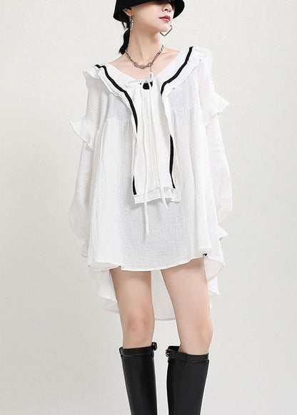 Italienisches weißes V-Ausschnitt-Lose-Patchwork-Herbst-Langarmkleid