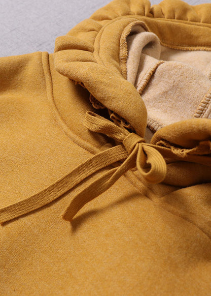 Italian Yellow Hooded drawstring Warm Fleece Pullover Sweatshirt Winter