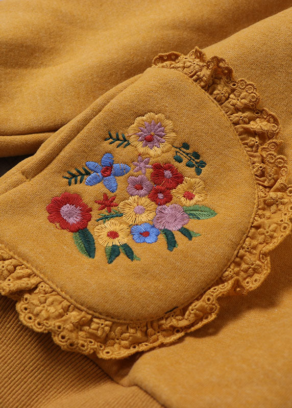 Italian Yellow Hooded drawstring Warm Fleece Pullover Sweatshirt Winter