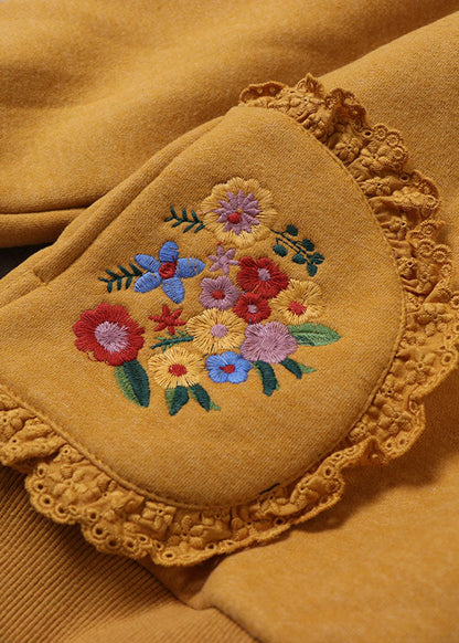 Italian Yellow Hooded drawstring Warm Fleece Pullover Sweatshirt Winter