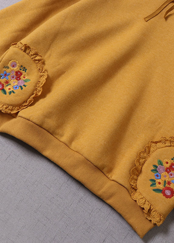 Italian Yellow Hooded drawstring Warm Fleece Pullover Sweatshirt Winter