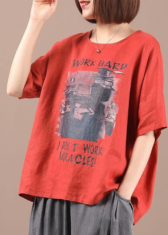 Italian Yellow Print O-Neck Cotton Linen Tee Summer - SooLinen