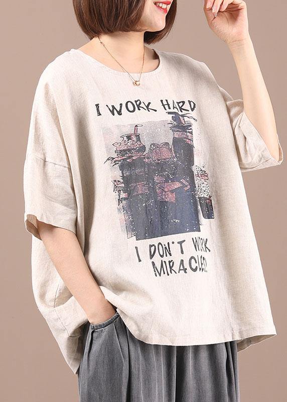 Italian Yellow Print O-Neck Cotton Linen Tee Summer - SooLinen