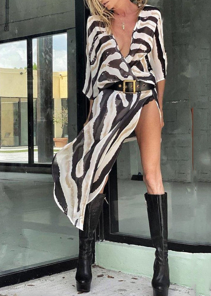 Italian Zebra Pattern Asymmetrical Design Cotton Cardigan Summer