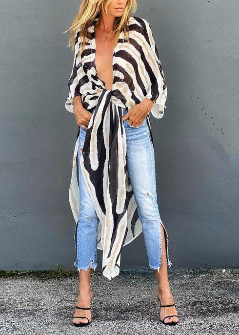 Italian Zebra Pattern Asymmetrical Design Cotton Cardigan Summer