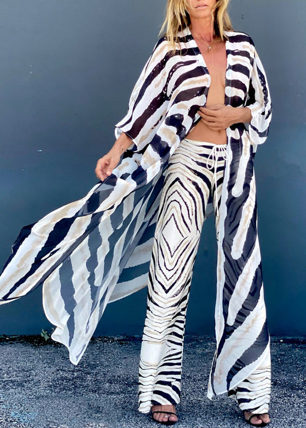 Italian Zebra Pattern Asymmetrical Design Cotton Cardigan Summer