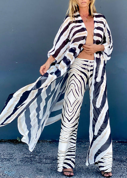 Italian Zebra Pattern Asymmetrical Design Cotton Cardigan Summer