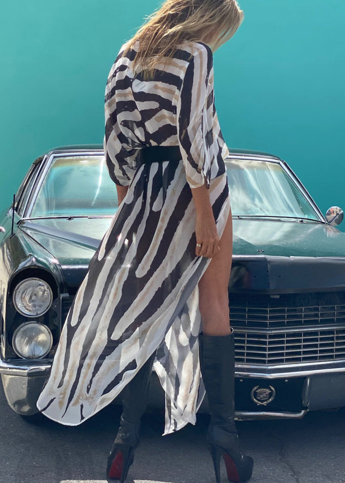 Italian Zebra Pattern Asymmetrical Design Cotton Cardigan Summer